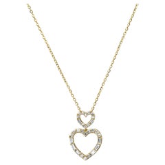 Double Open Heart 14K (or 18k upon request) Yellow Gold Diamond Pendant Necklace