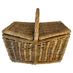 Rare Austrian Hand Crafted Mid-Century Double Top Picnic or Decorative Basket