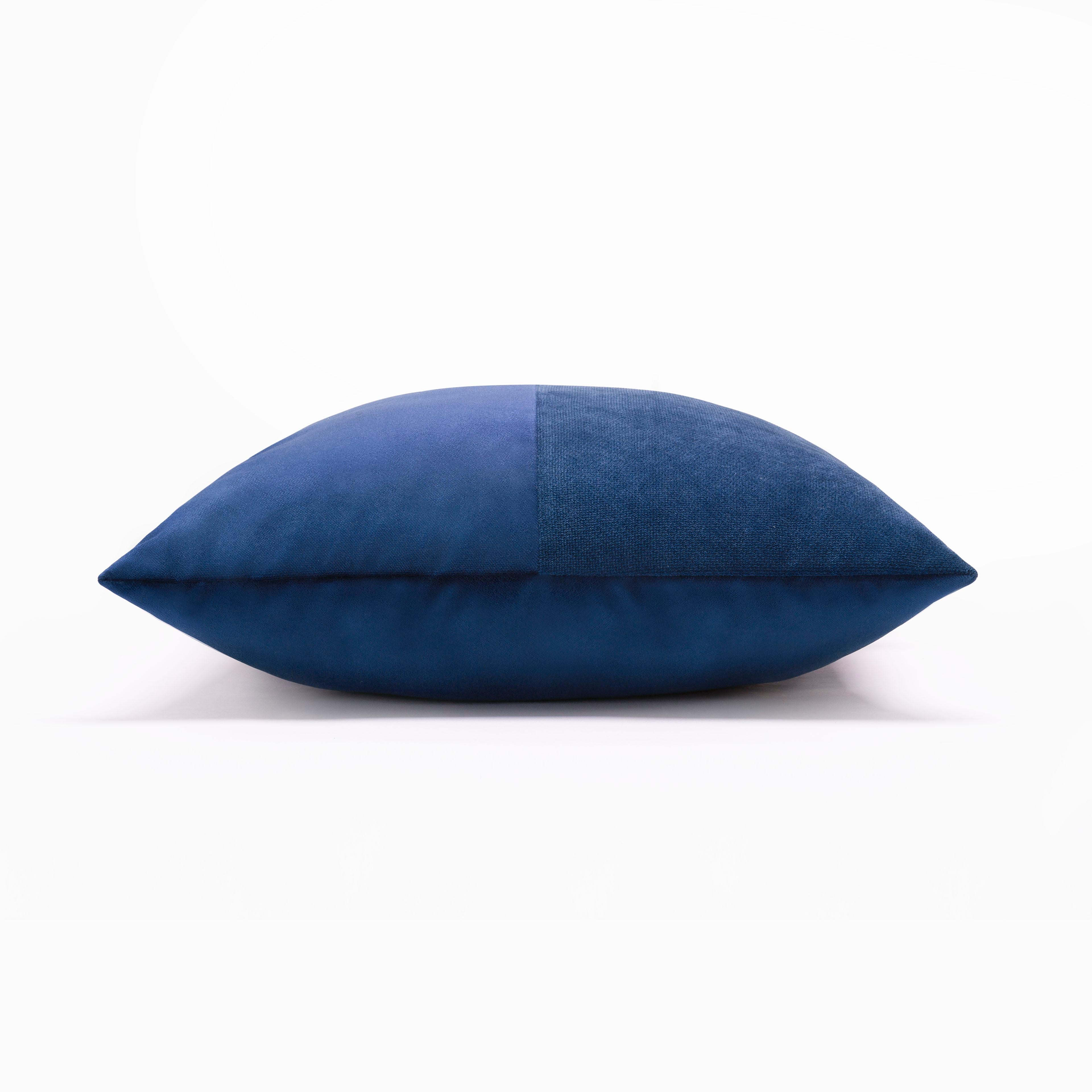 Hand-Crafted Double Optical Blue Cushion For Sale