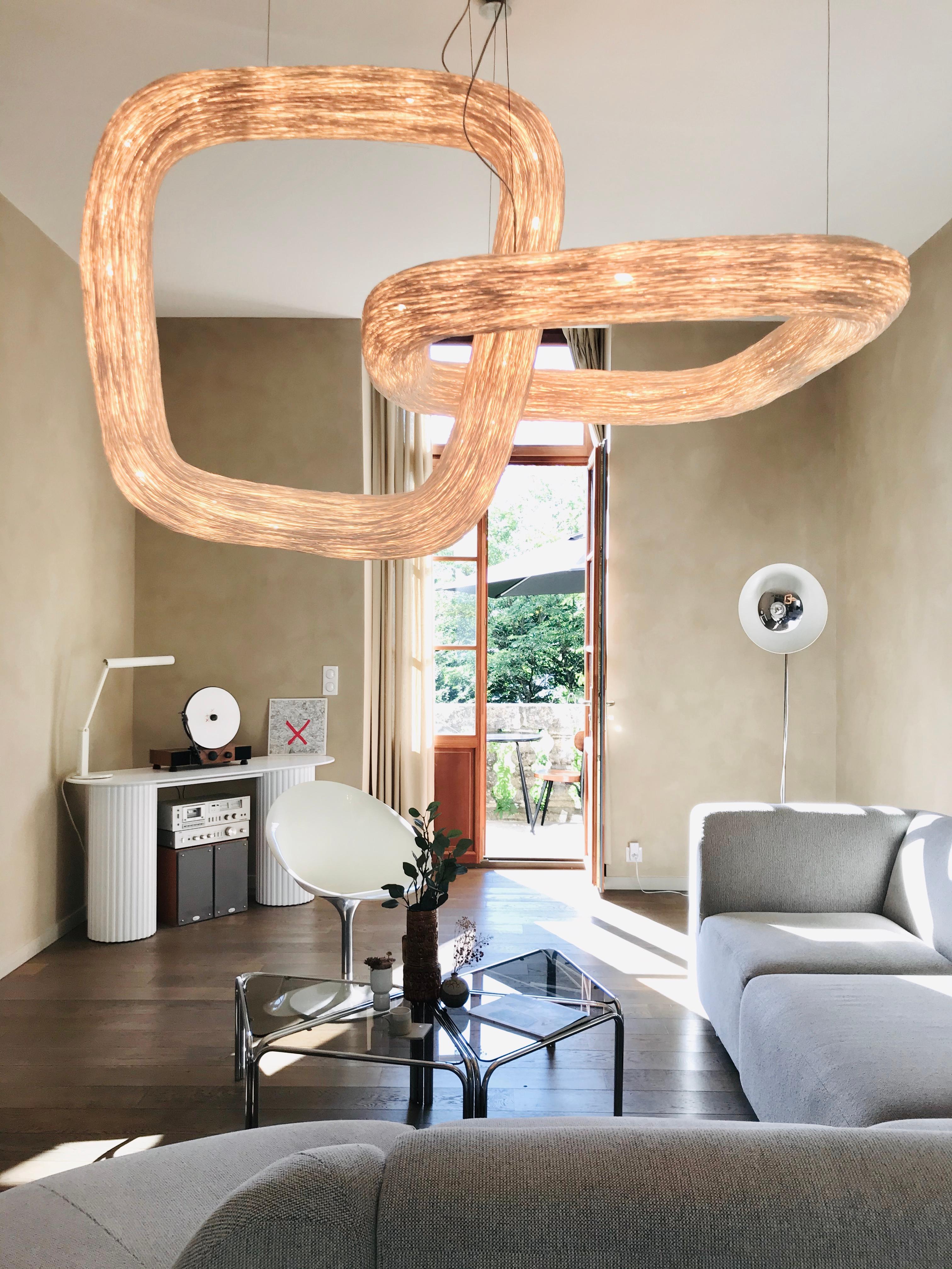 Double Orbit by Ango, Rattan Pendant Light with Handcrafted Design For Sale 2