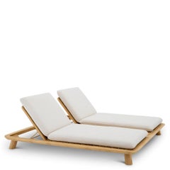 Double Outdoor Daybed, Natural Teak, Violet Sand.