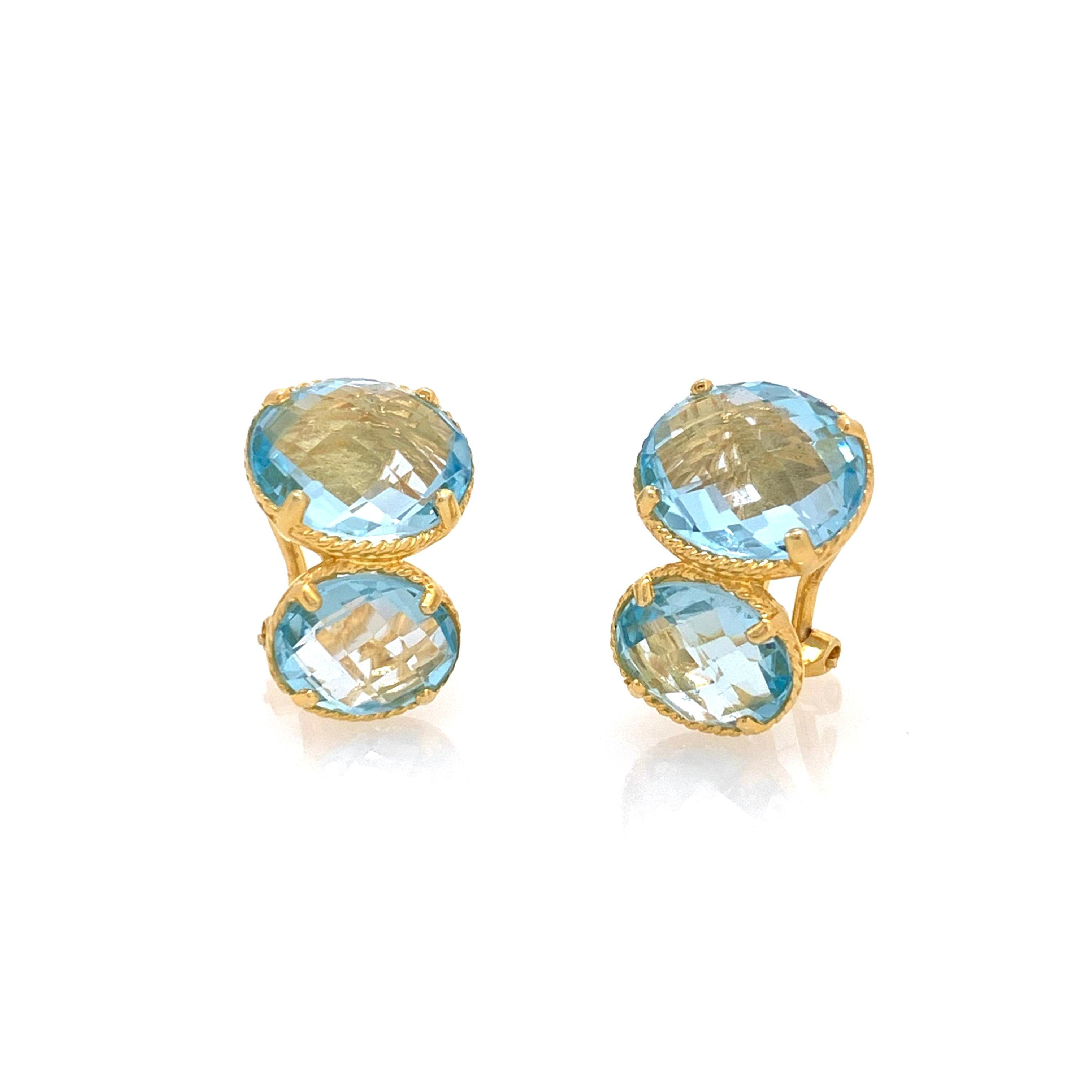 Contemporary Double Oval Blue Topaz Earrings