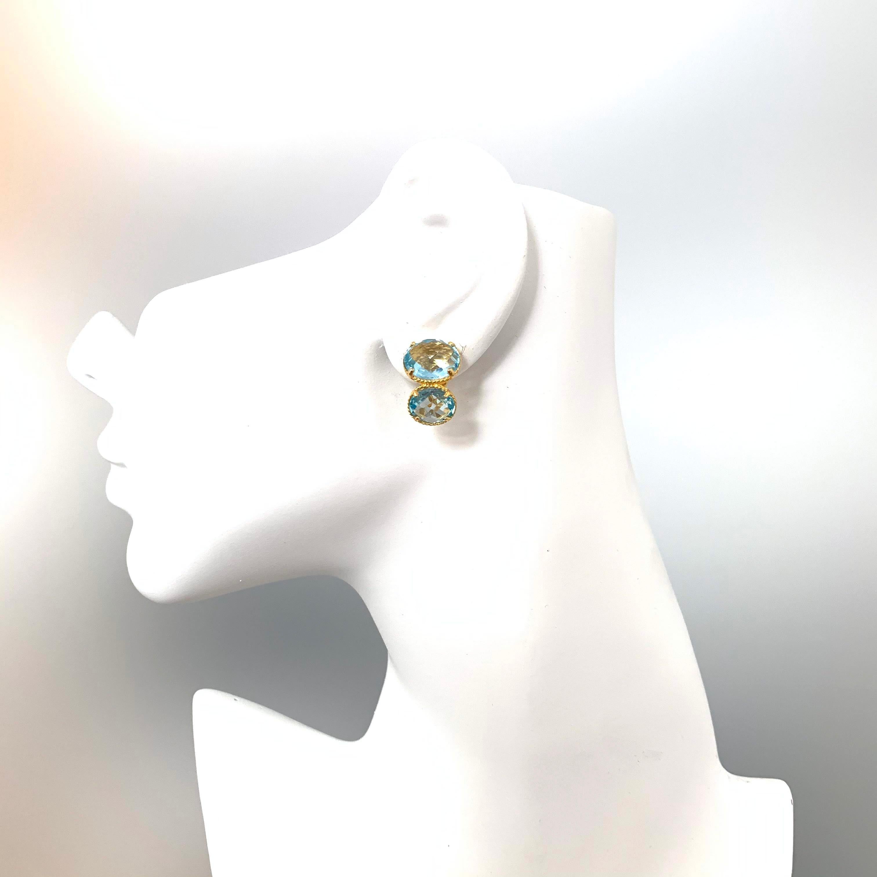 Women's Double Oval Blue Topaz Earrings