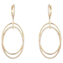 0.93ctw Pave Diamond Double Oval 14K Yellow Gold Drop Earrings