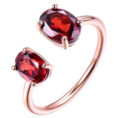 Double Oval Garnet Red Cubic Zirconia Sterling Silver Open Ring
