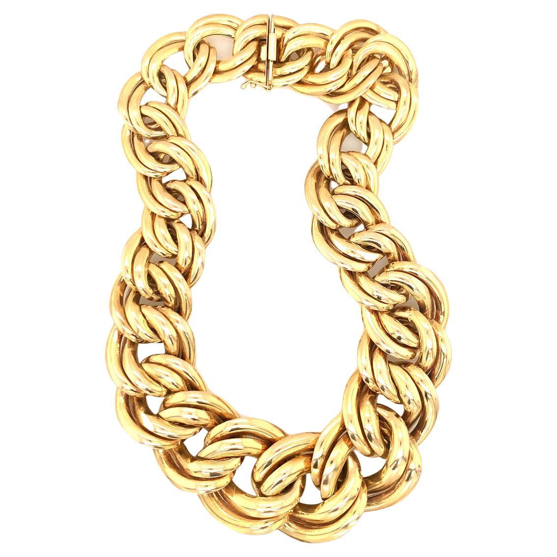 Double Oval Link 14K Yellow Gold Necklace For Sale