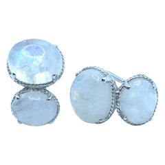 Double Oval Rainbow Moonstone Earrings