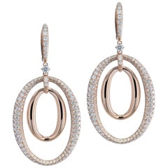 3.99 carats of Pave Diamonds in Double Oval Earrings with 18 karat Rose Gold