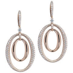 3.99 carats of Pave Diamonds in Double Oval Earrings with 18 karat Rose Gold 