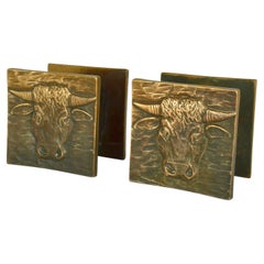 Vintage Architectural Bronze Push Pull Pair Door Handles with Bulls for Double Doors