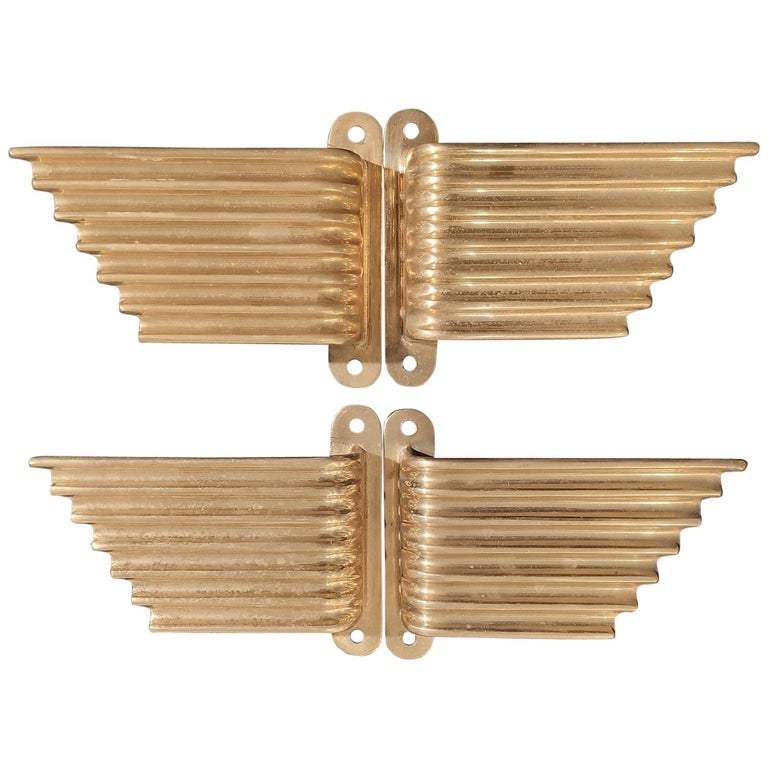 Double Pair of MidCentury Modern Italian Brass Door Handles, 1950s at