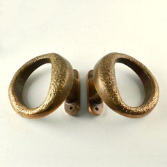 Double Pair of Round Bronze Brutalist Door Handles