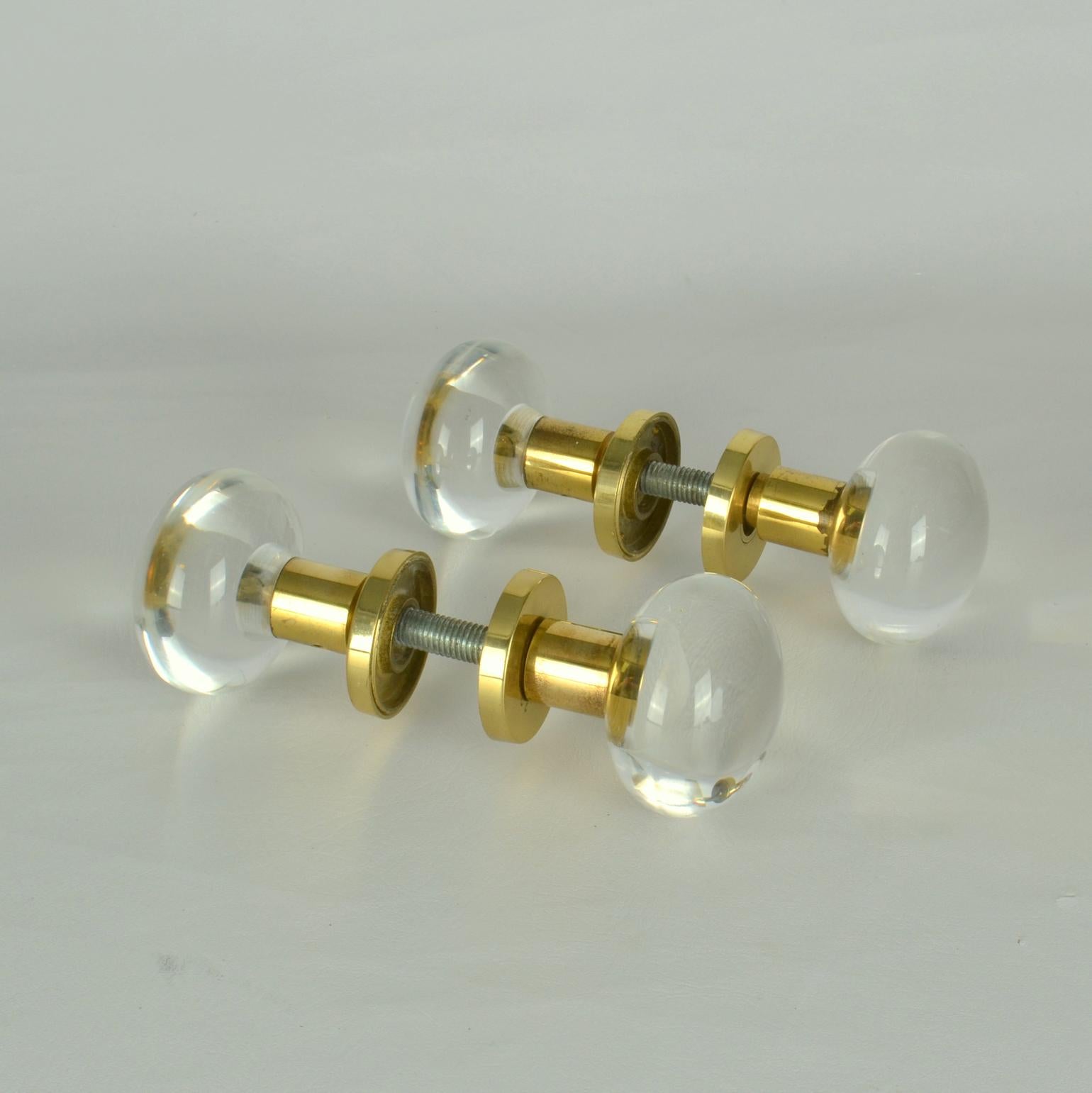 Brutalist Round Push Pull Door Knobs in Acrylic and Brass for Architectural Projects For Sale