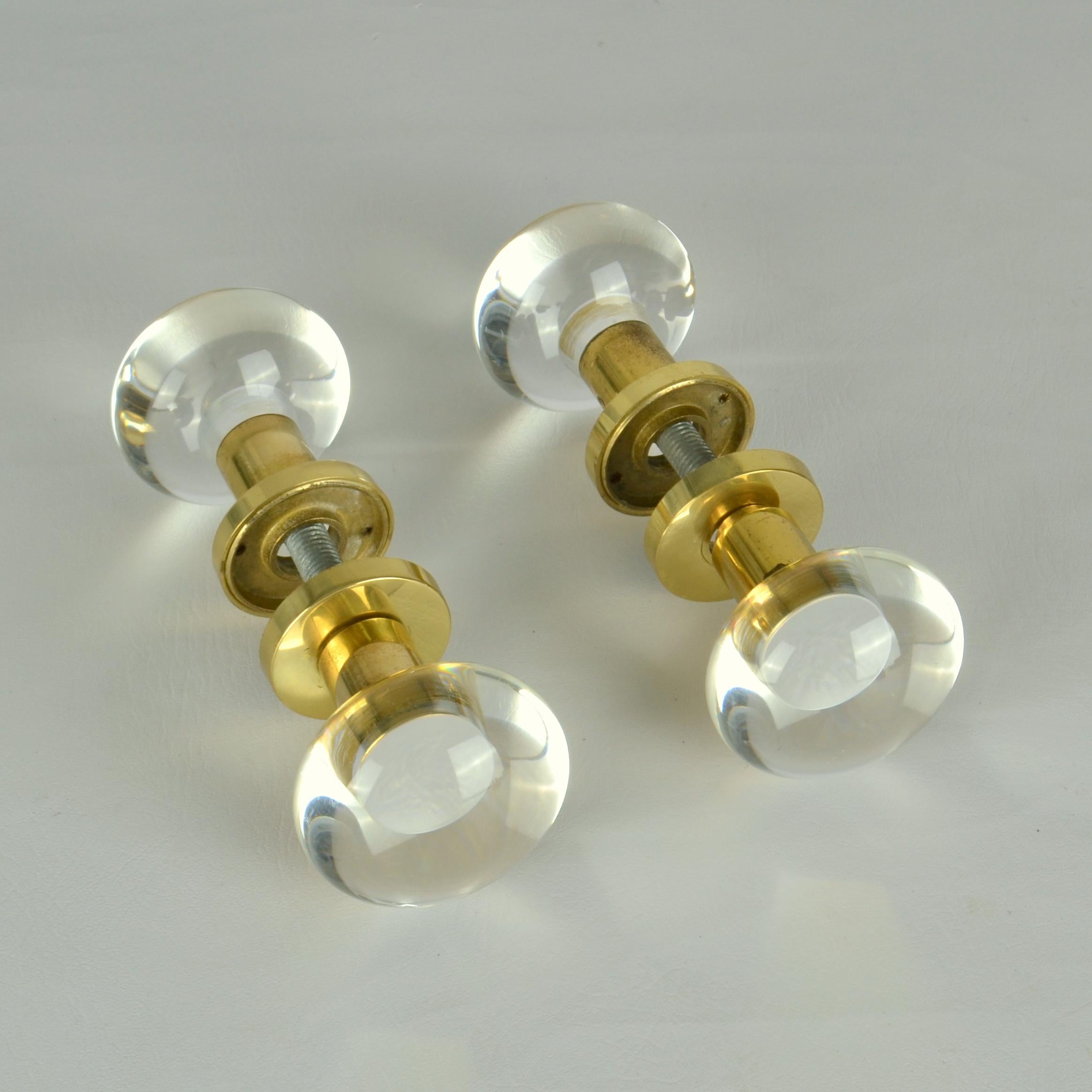 European Round Push Pull Door Knobs in Acrylic and Brass for Architectural Projects For Sale