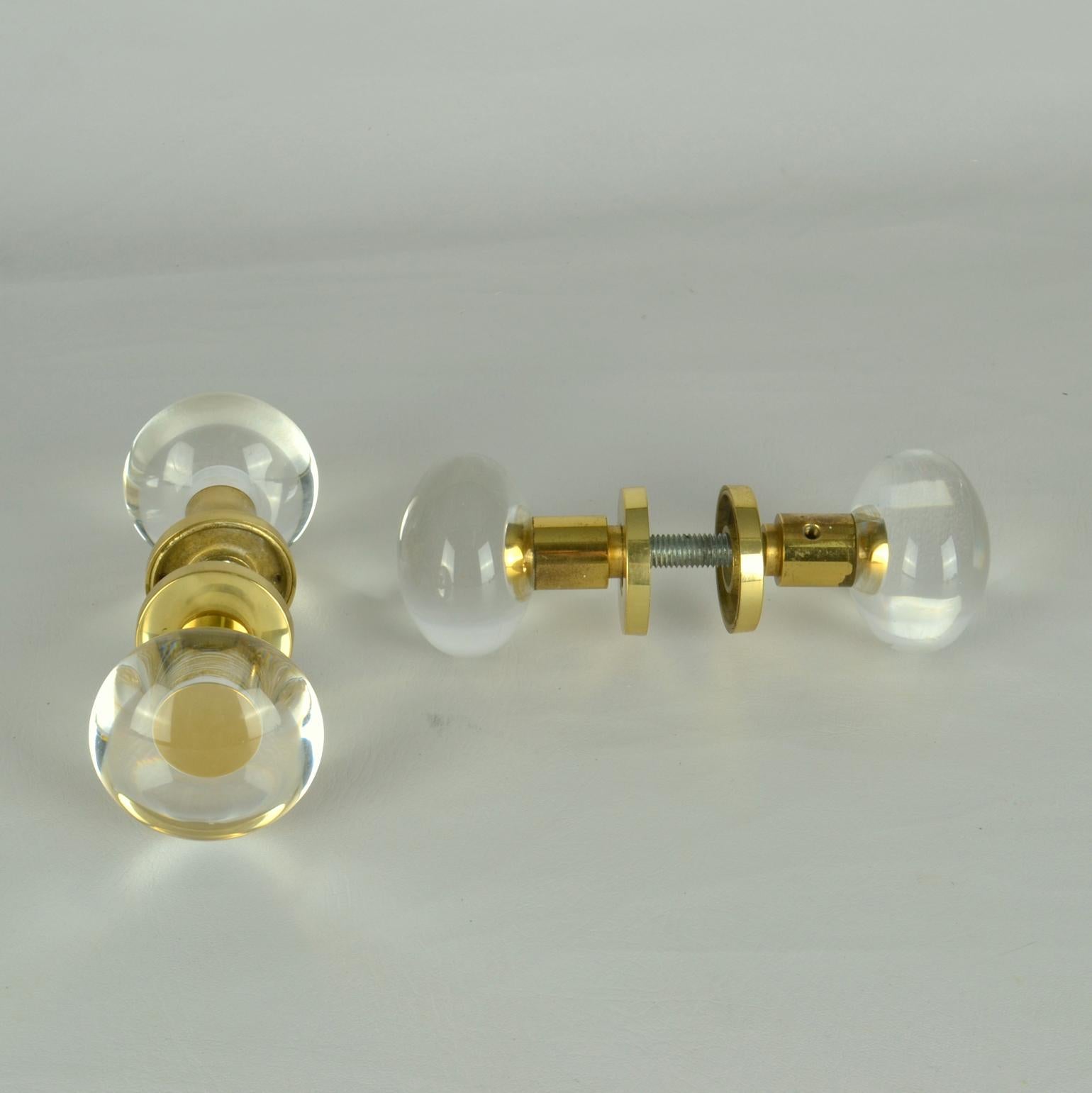 Cast Round Push Pull Door Knobs in Acrylic and Brass for Architectural Projects For Sale