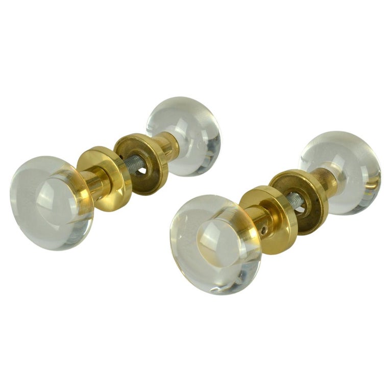 Double Pair of Round Push Pull Door Knobs in Acrylic and Brass For Sale ...