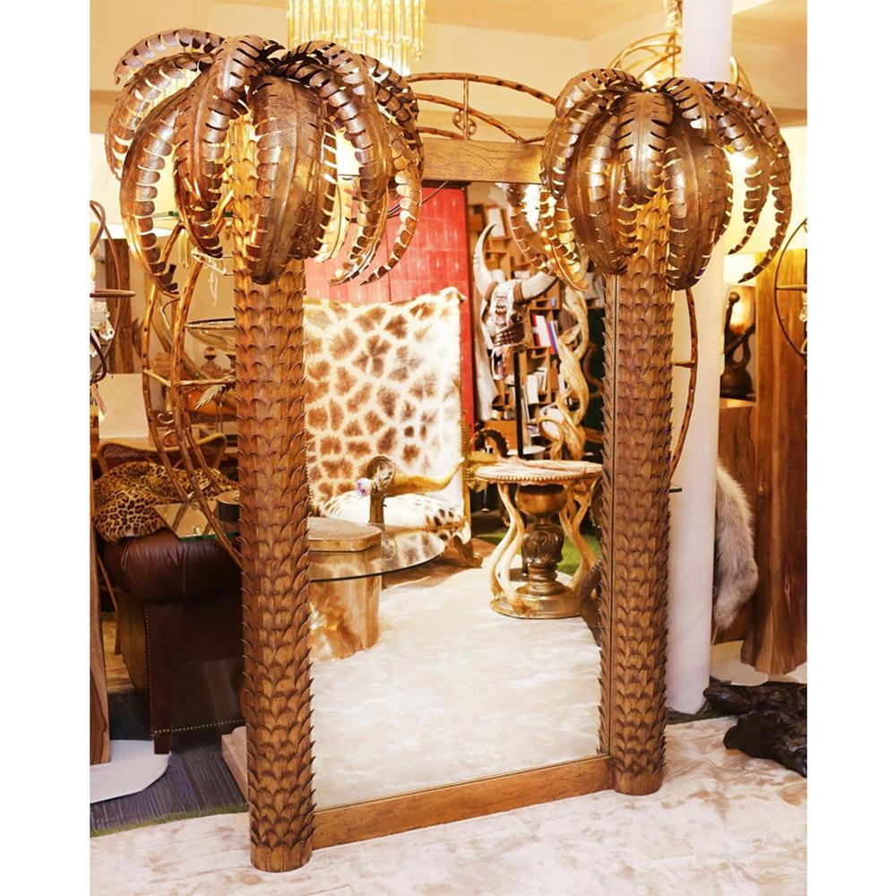 Mirror Double Palmer with frame in metal  vintage brass finish.
With clear mirror glass. 2 bulbs per palmer, 
2 lamp holder per palmer, lamp holder type E14, max 40 watts. 
Bulbs not included. Made in France in 2024.
