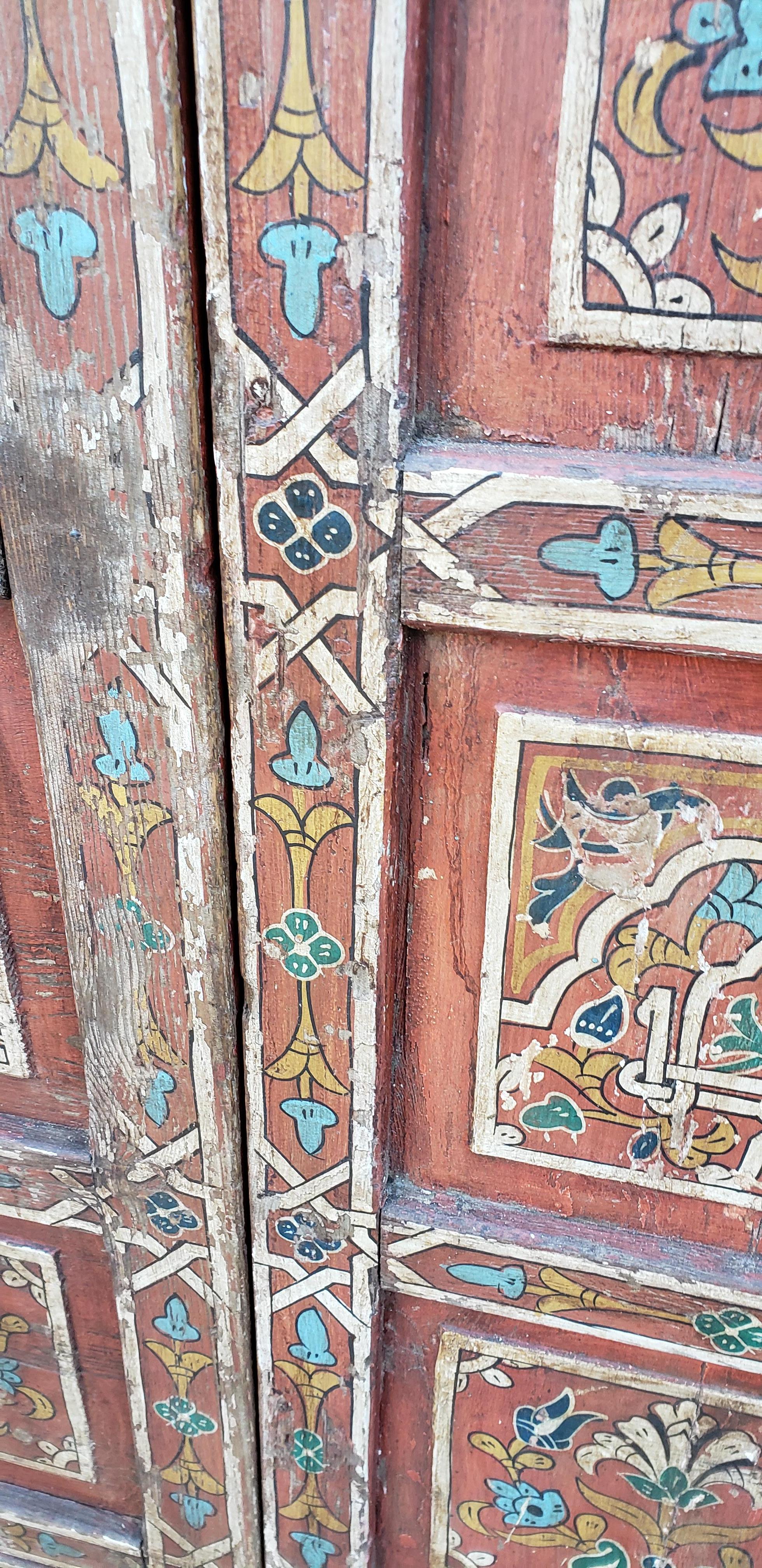 Double Panel Moroccan Multi-Color Wooden Door, 23ND33 In Good Condition For Sale In Orlando, FL