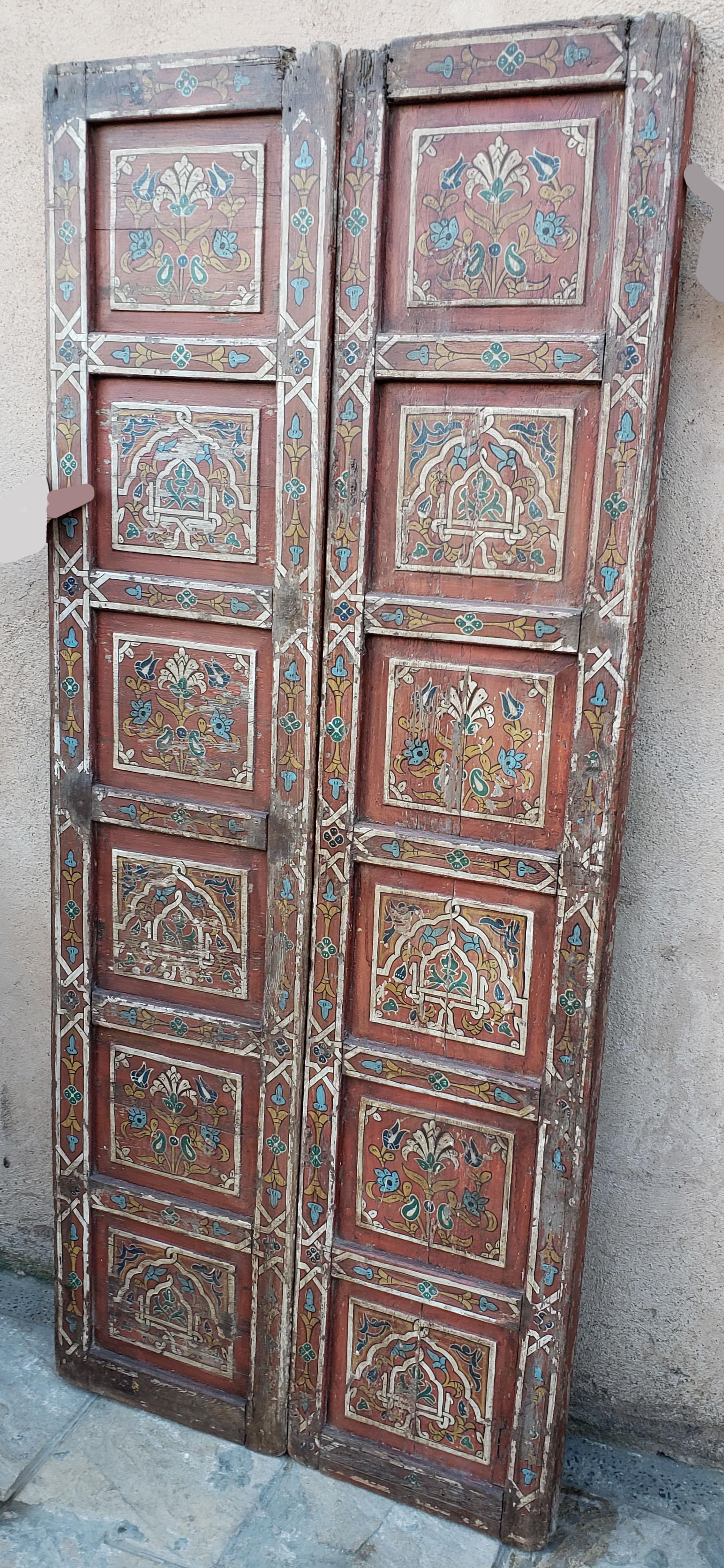 Early 20th Century Double Panel Moroccan Multi-Color Wooden Door, 23ND33 For Sale
