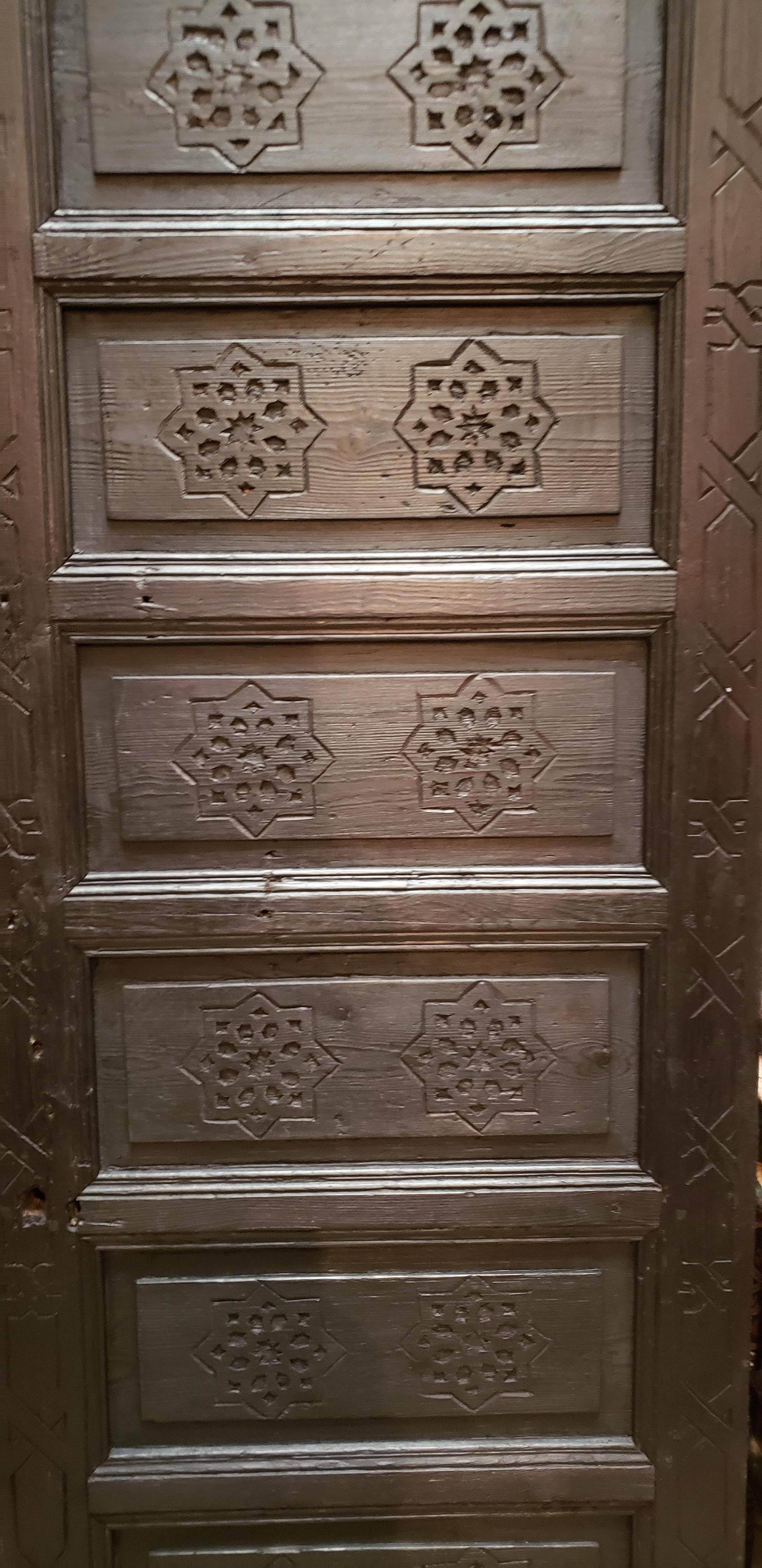 Carved Double Panel Moroccan Wooden Door, Dark Brown 23MD41
