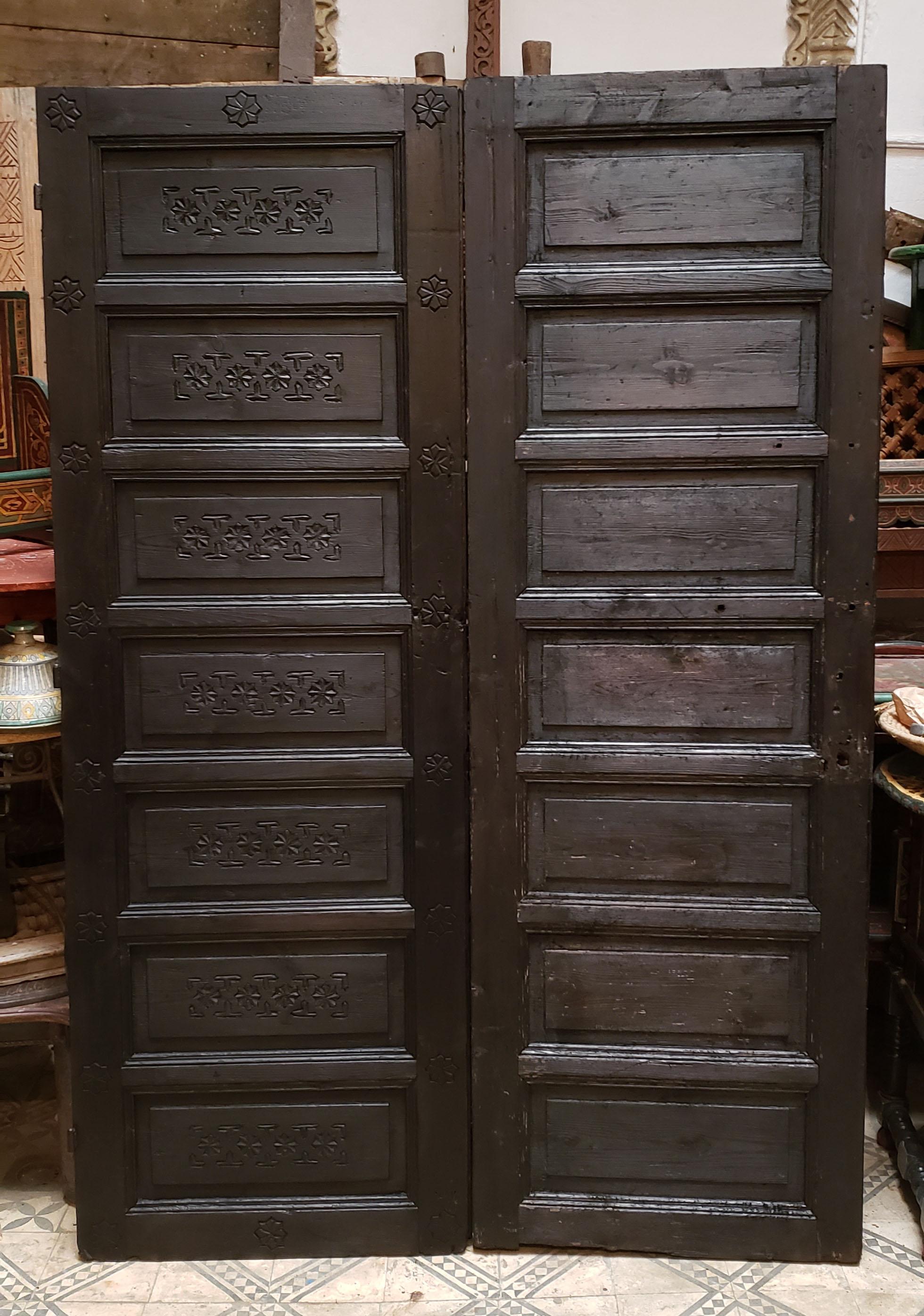 Early 20th Century Double Panel Moroccan Wooden Door, Dark Brown 23MD41