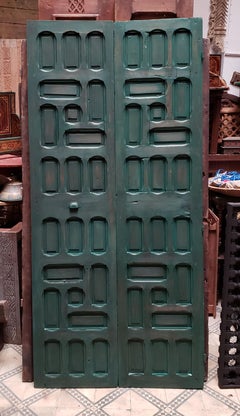 Double Panel Moroccan Wooden Door, Hunter Green 23ND47