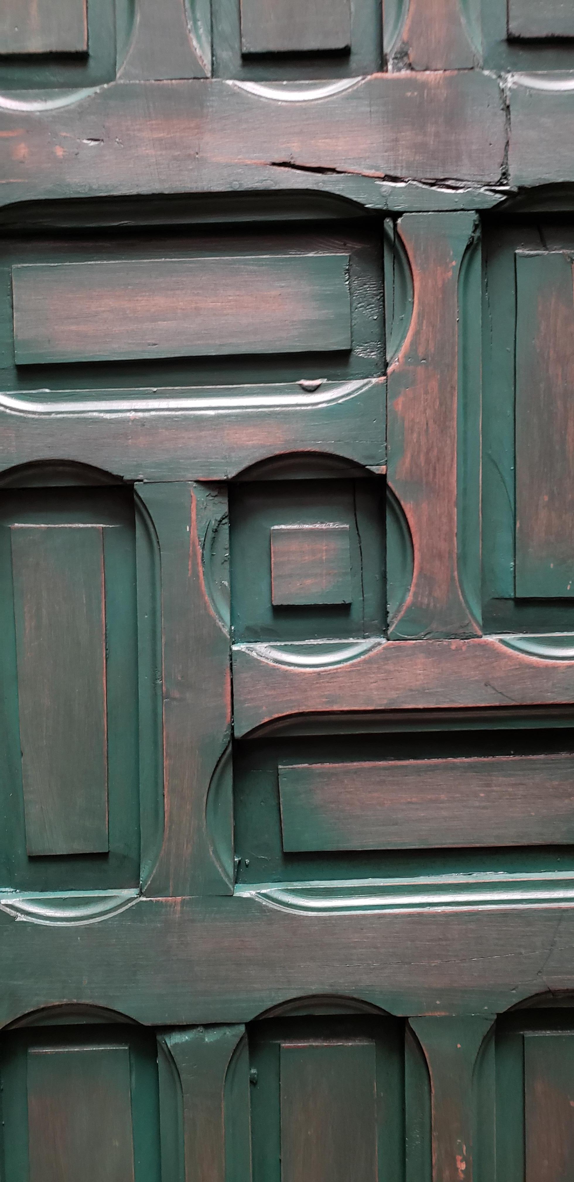 Double Panel Moroccan Wooden Door, Hunter Green 23ND47 In Good Condition For Sale In Orlando, FL
