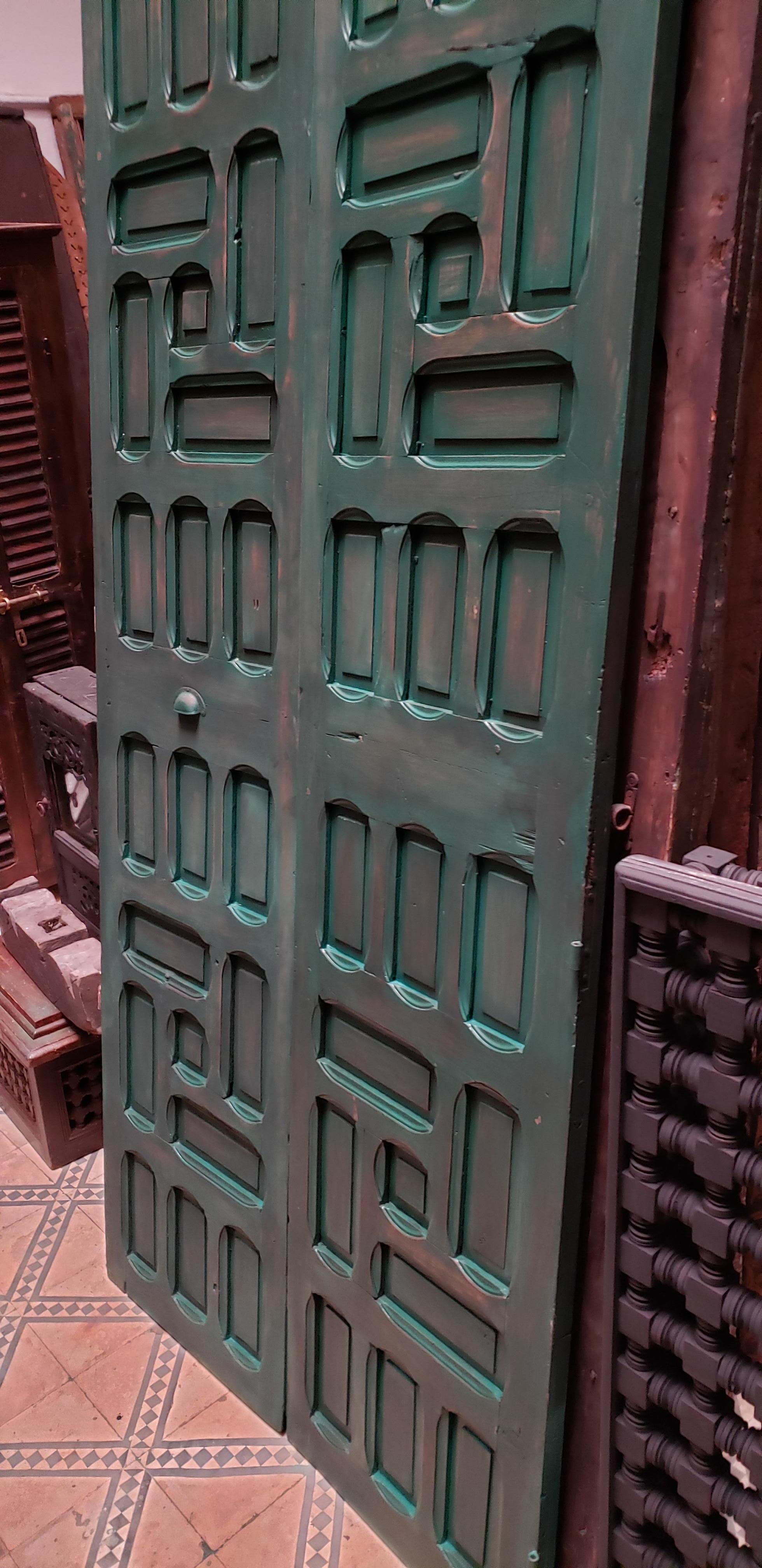 Double Panel Moroccan Wooden Door, Hunter Green 23ND47 For Sale 1