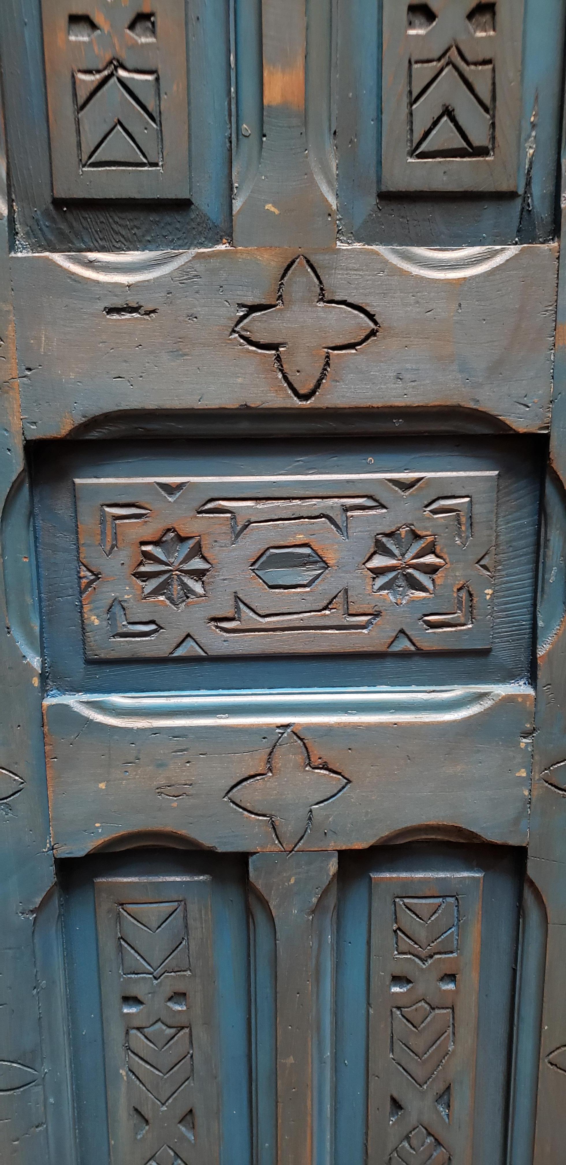 Double Panel Moroccan Wooden Door, True Blue 23ND48 In Good Condition For Sale In Orlando, FL