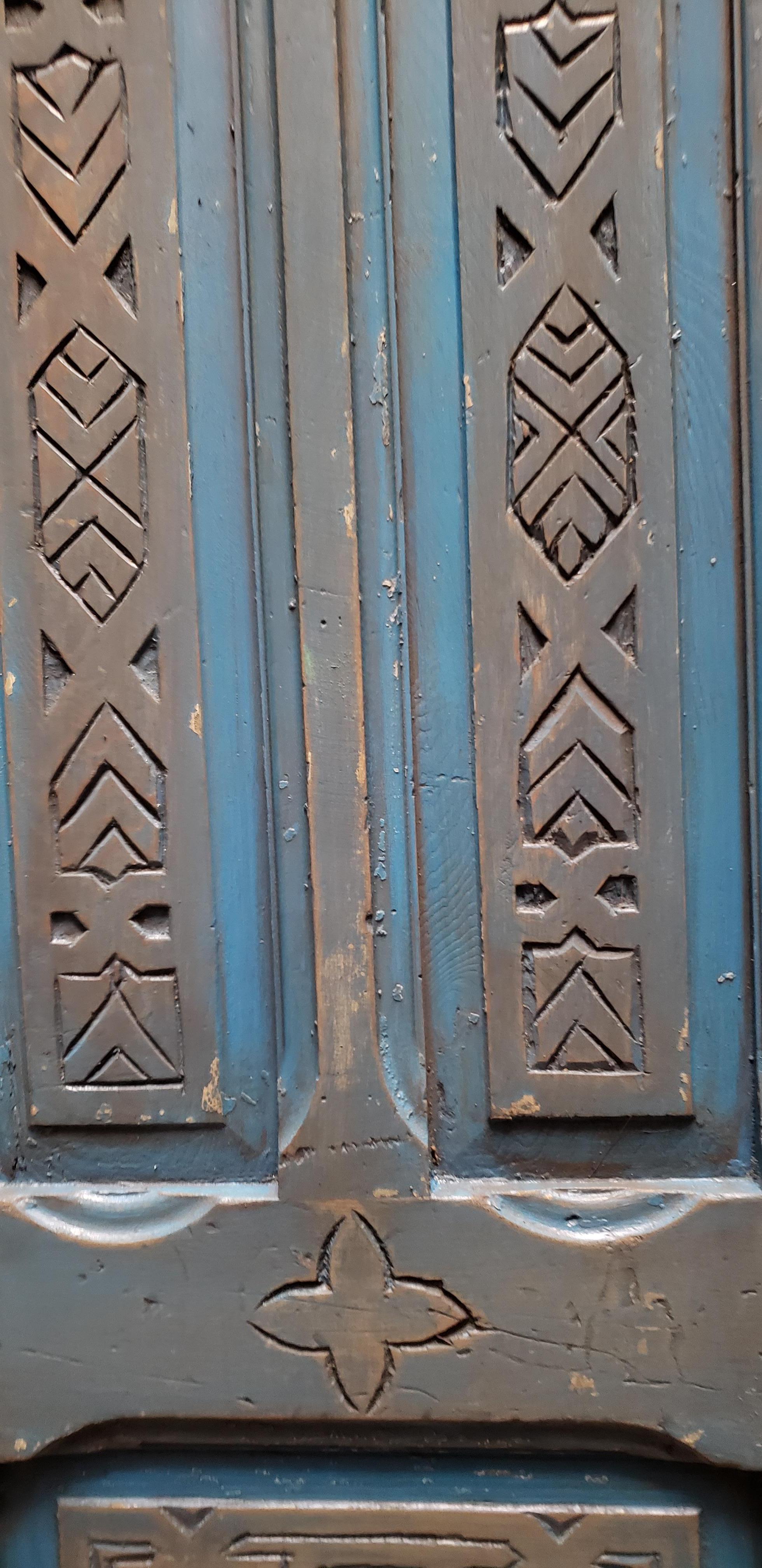 Mid-20th Century Double Panel Moroccan Wooden Door, True Blue 23ND48 For Sale