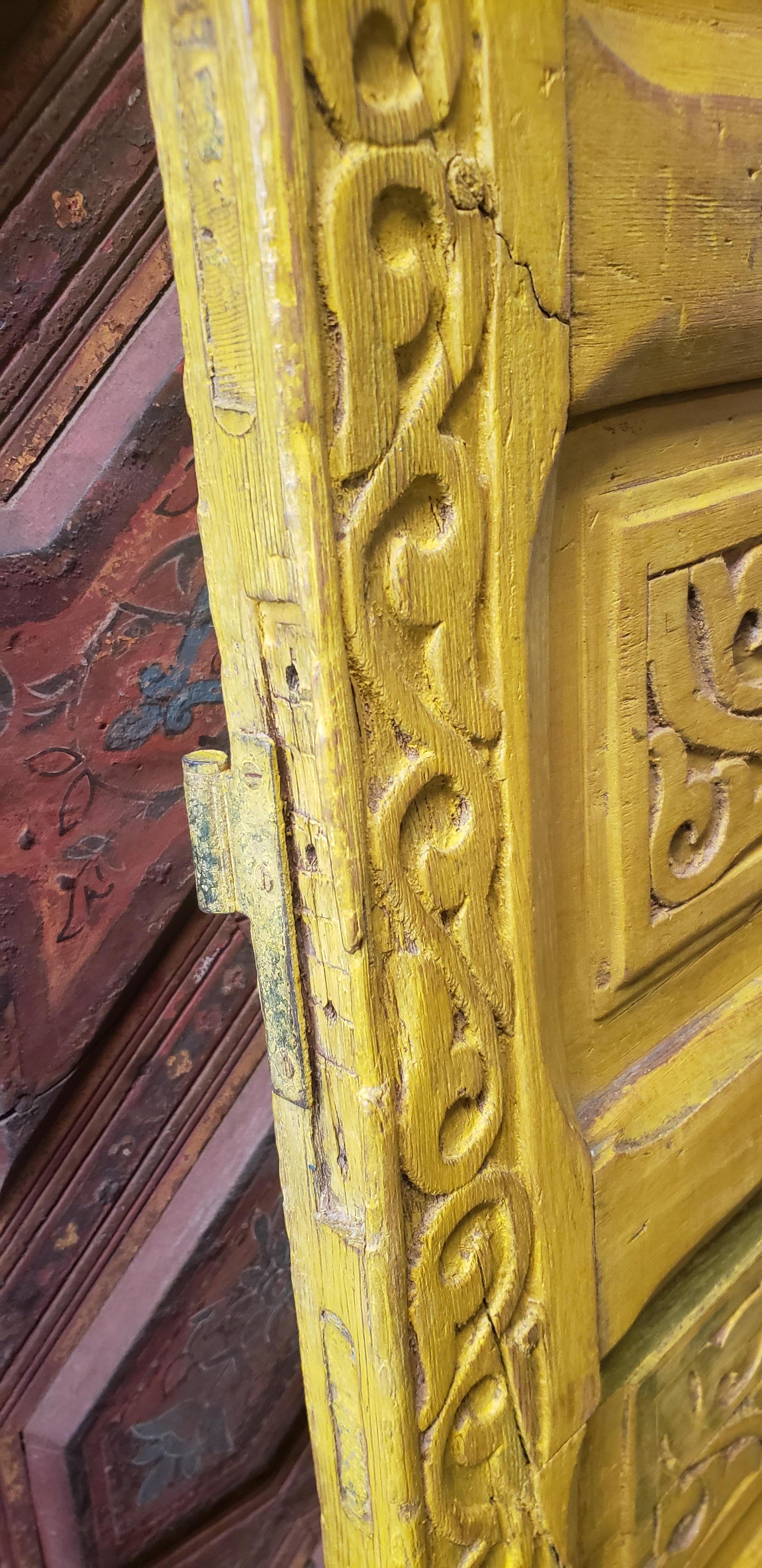 Double Panel Moroccan Wooden Door, Yellow 23MD39 For Sale 2