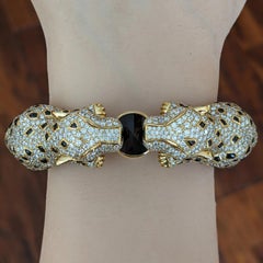 Double Panther Diamond Pave Bangle Bracelet in 18k Yellow Gold