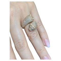 Double Panther Head Diamond Wrap Ring 3.70 carat total weight in 18k Rose Gold
