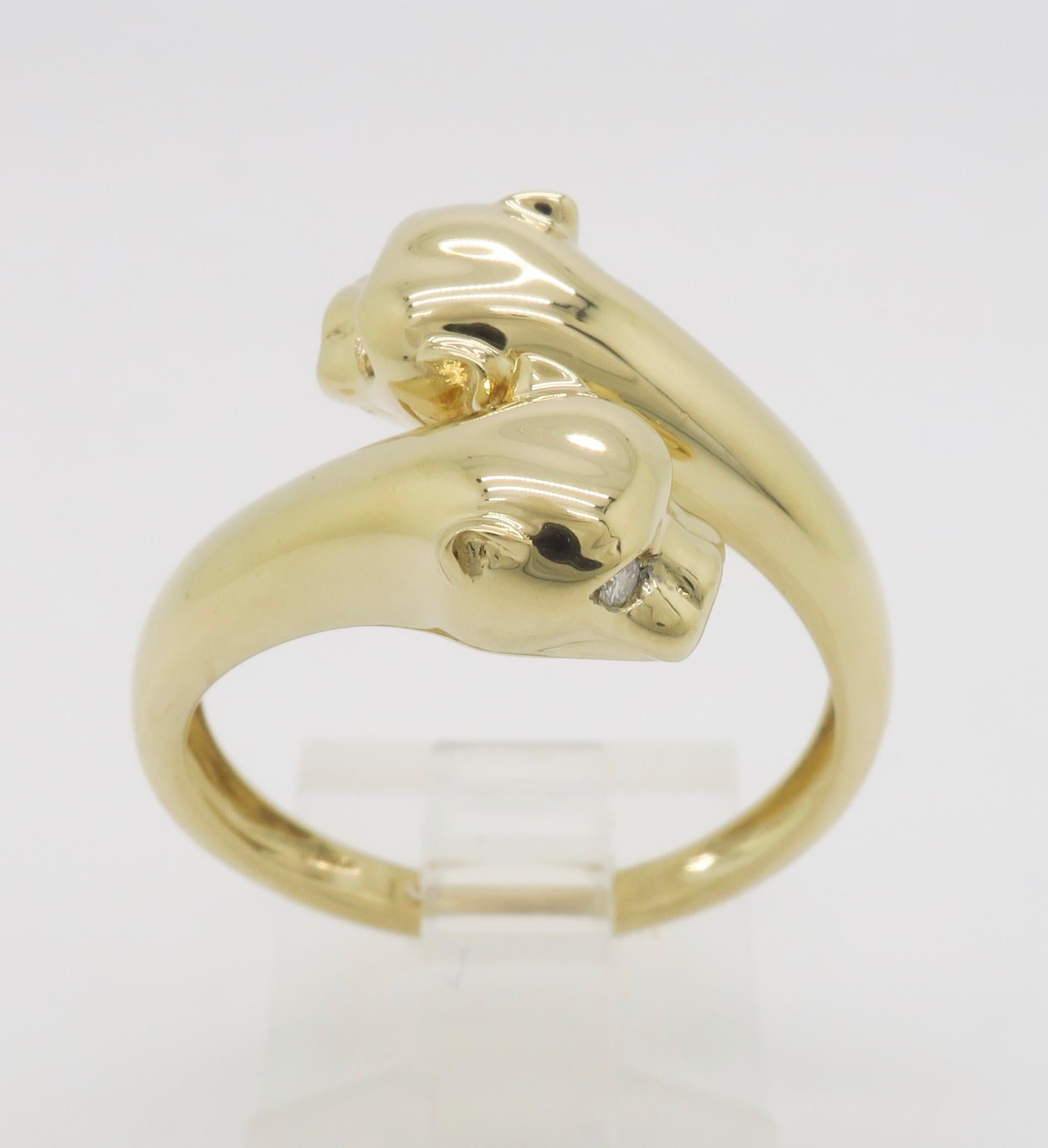 Double Panther Ring Crafted with Diamond Eyes For Sale 5