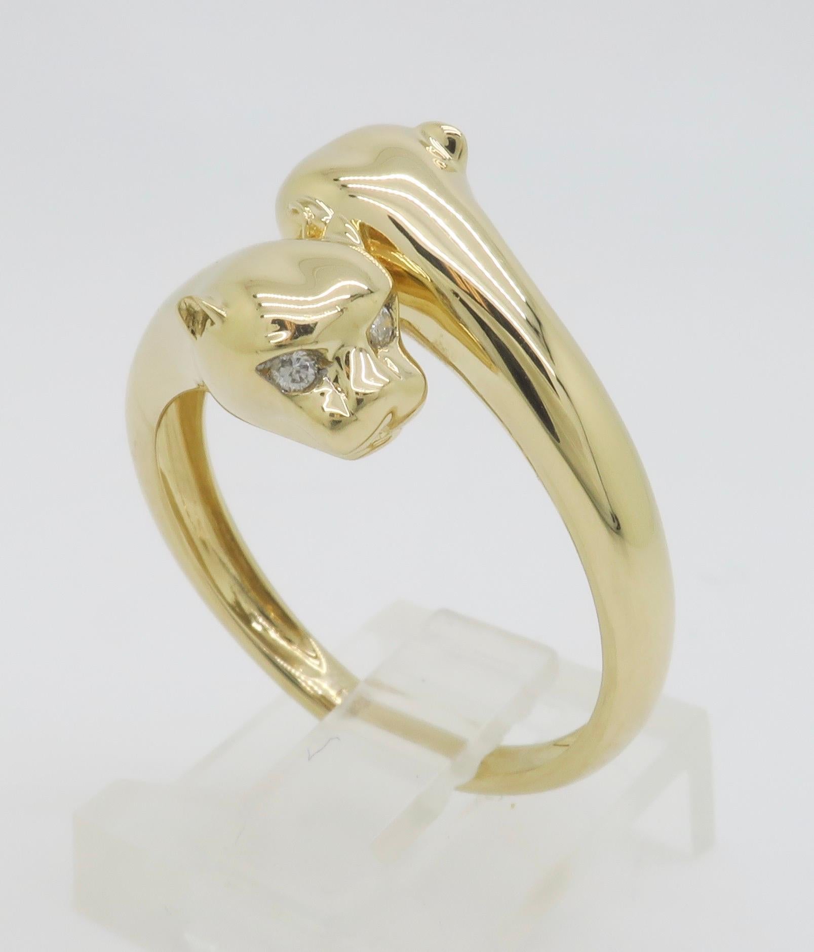 Double Panther Ring Crafted with Diamond Eyes For Sale 6