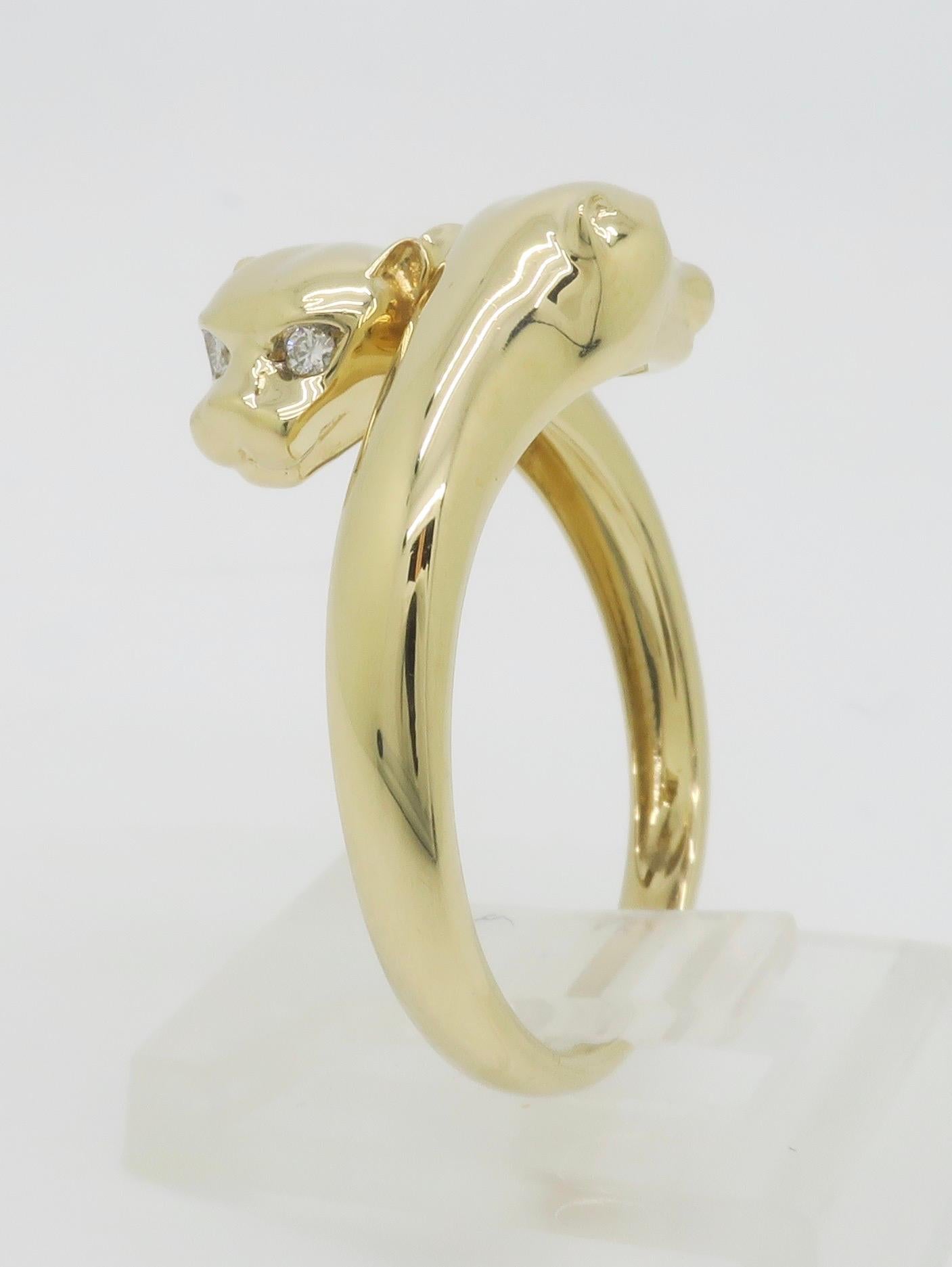 Double Panther Ring Crafted with Diamond Eyes For Sale 8