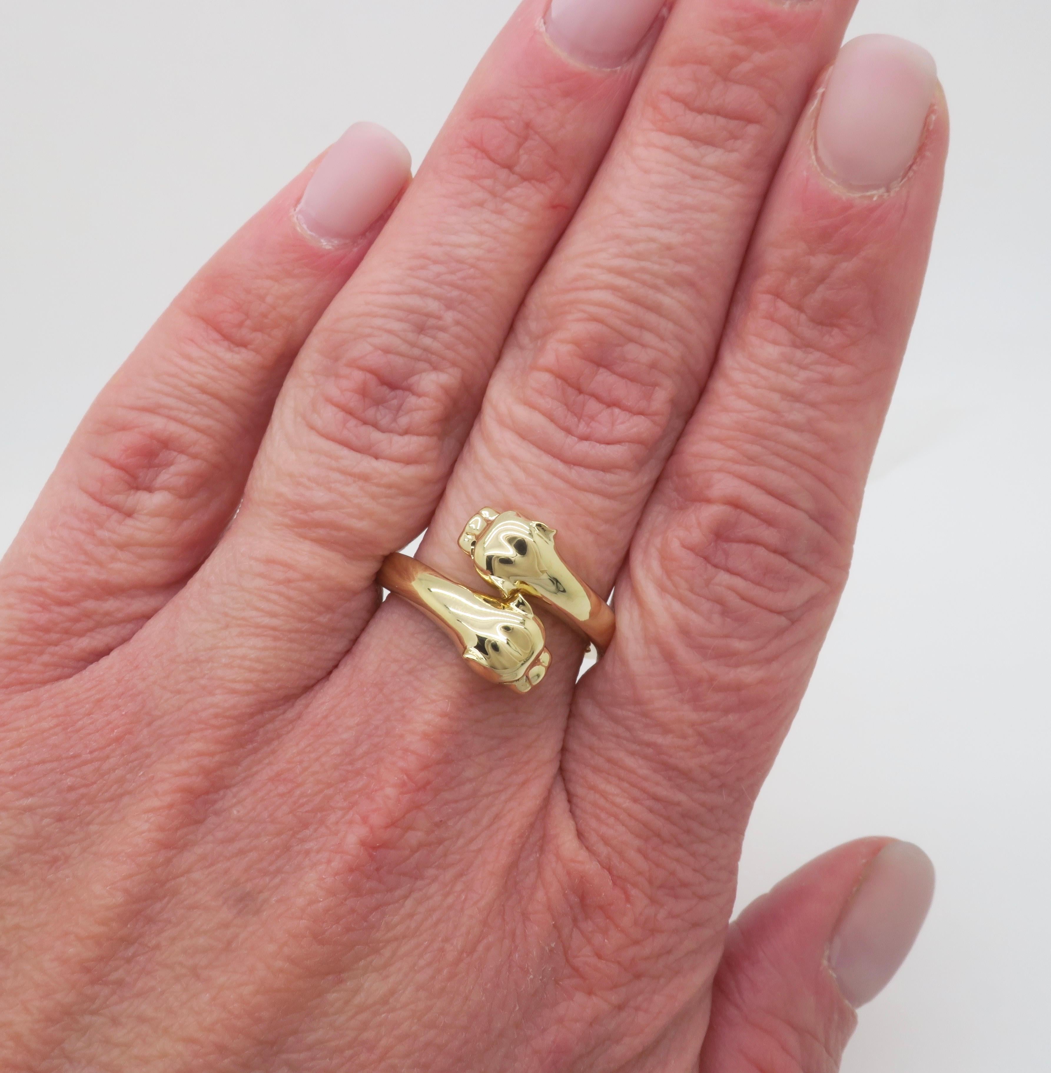 Round Cut Double Panther Ring Crafted with Diamond Eyes For Sale