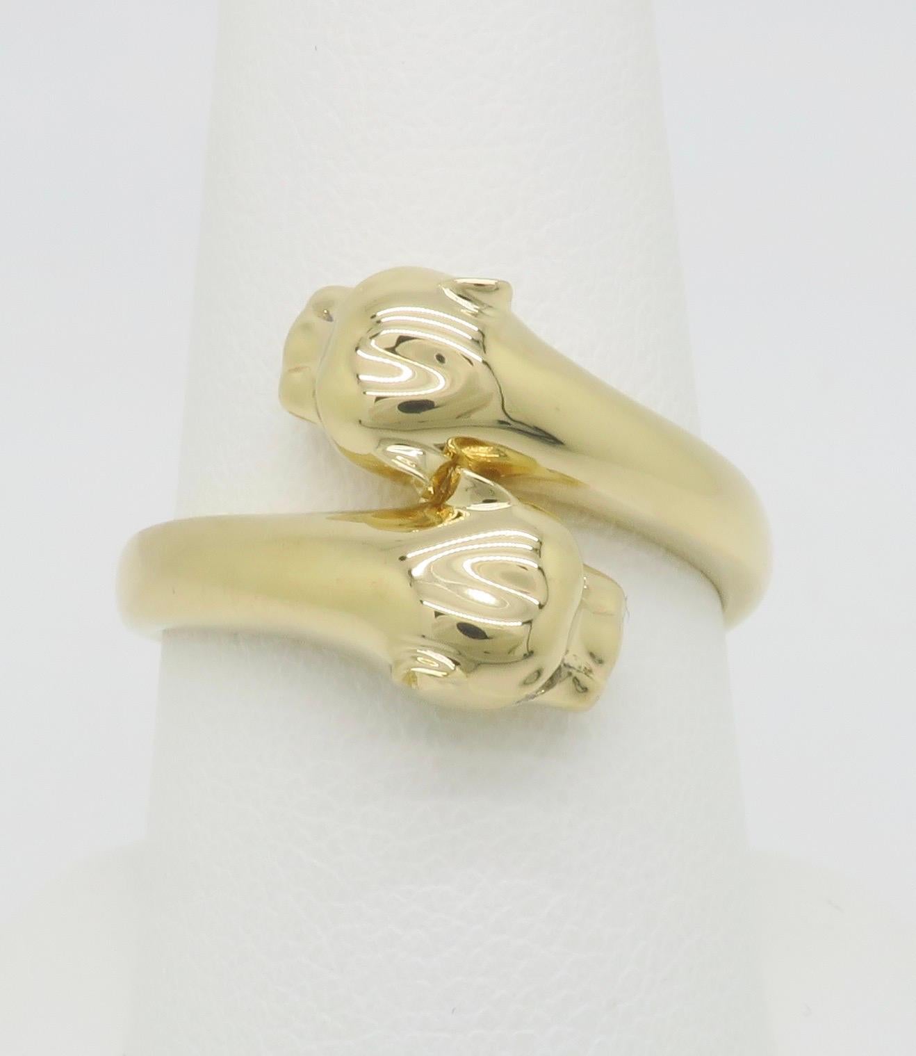 Double Panther Ring Crafted with Diamond Eyes In New Condition For Sale In Webster, NY