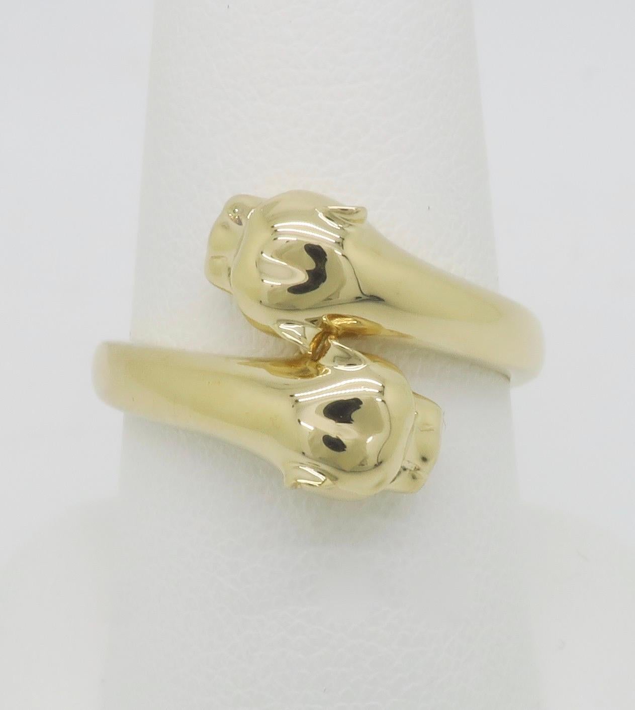 Women's Double Panther Ring Crafted with Diamond Eyes For Sale