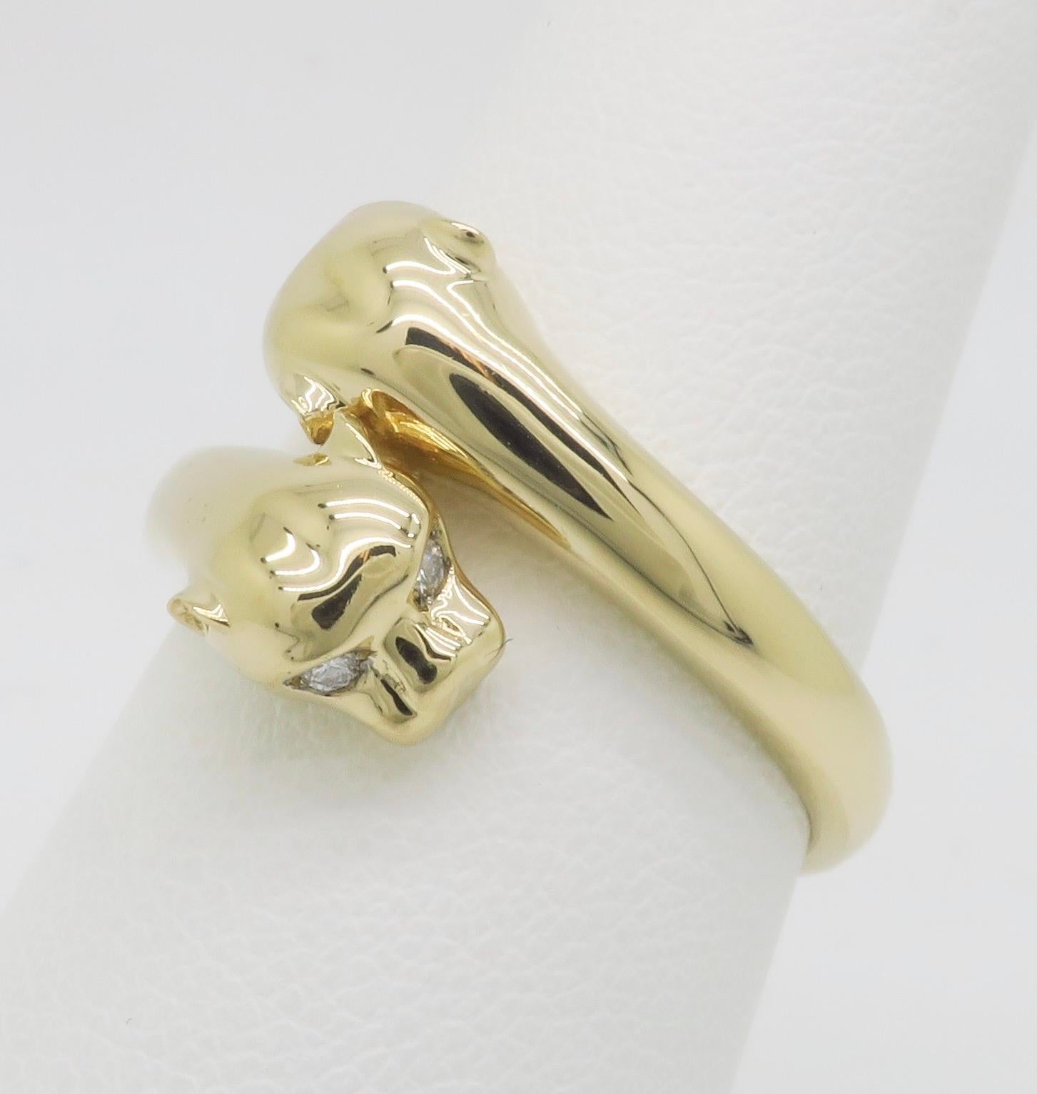 Double Panther Ring Crafted with Diamond Eyes For Sale 1