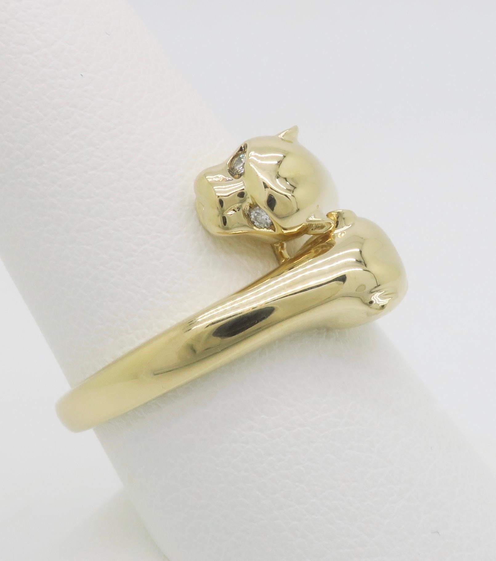 Double Panther Ring Crafted with Diamond Eyes For Sale 2