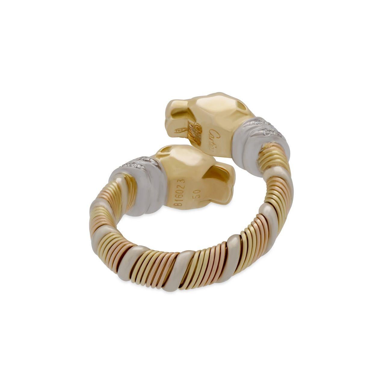 Double Panthére Yellow White and Rose 10.90 Grams Cartier Ring For Sale 2