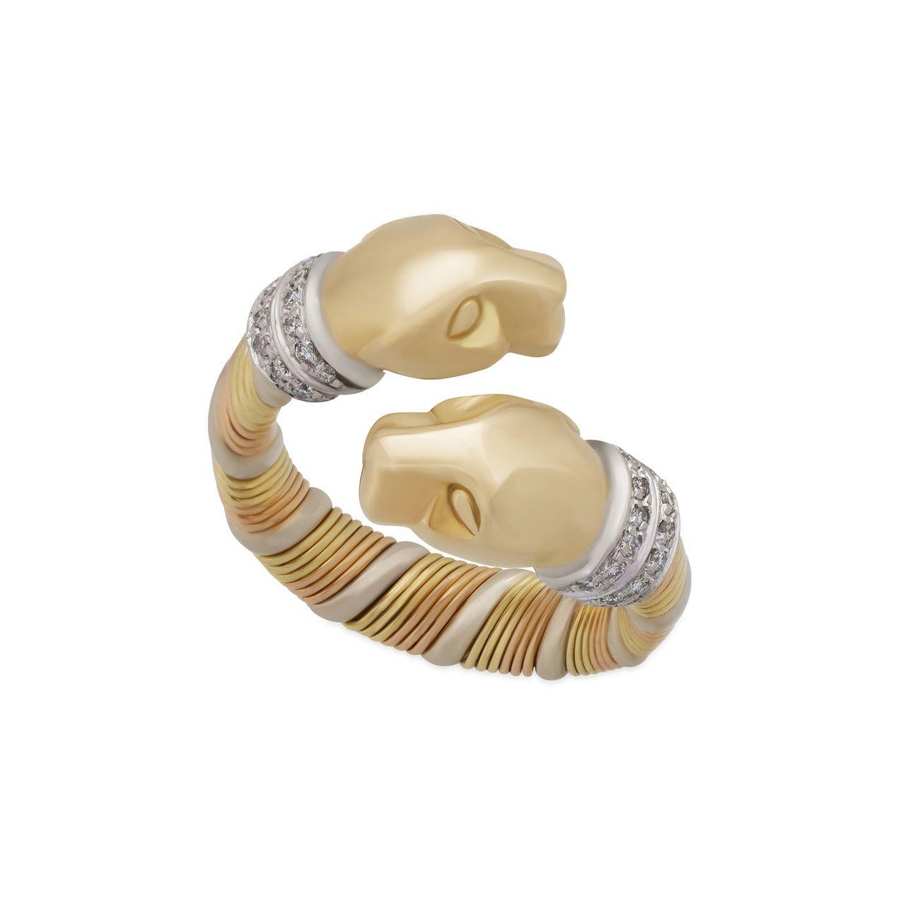 Double Panthére Yellow White and Rose 10.90 Grams Cartier Ring For Sale 3