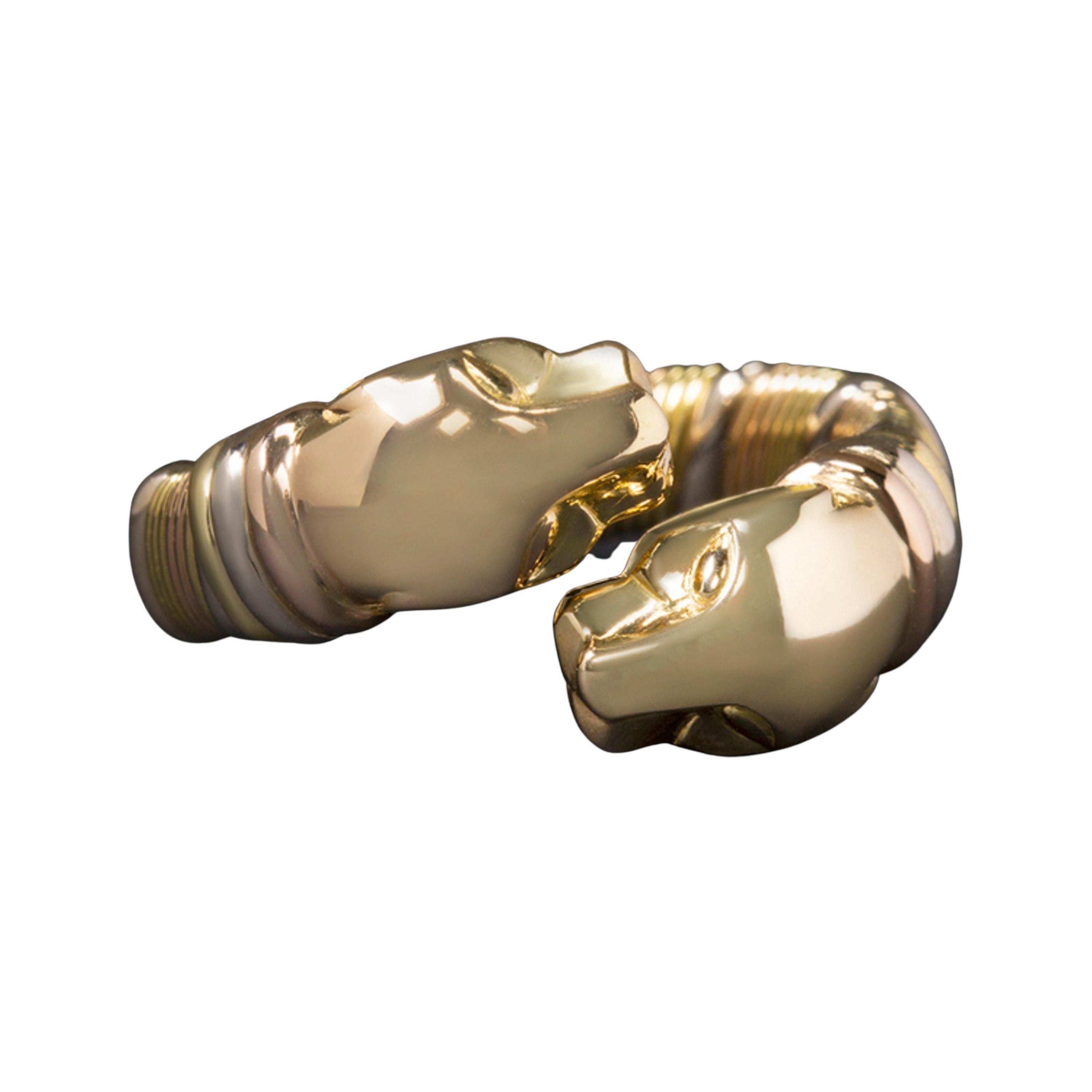 Modern Double Panthére Yellow White and Rose 10.90 Grams Cartier Ring For Sale