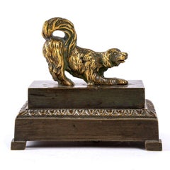 Double Patina Bronze Inkwell, Playing Dog, Period, Charles X, 19th Century