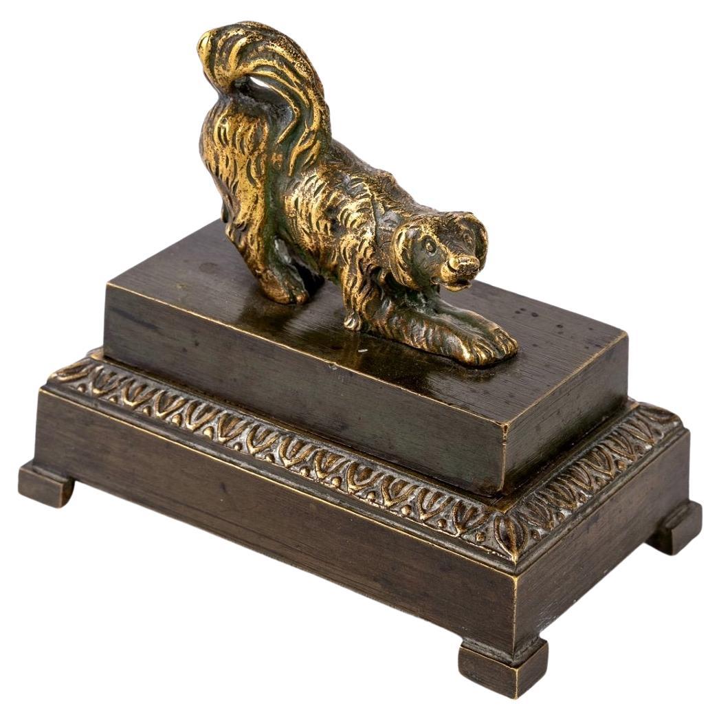 Double Patina Bronze Inkwell, Playing Dog, Period, Charles X, 19th Century