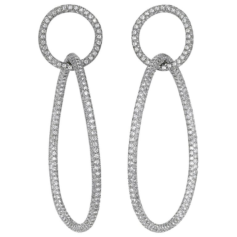 Double Pave Diamond Loop Earrings, White Gold, Ben Dannie For Sale at ...