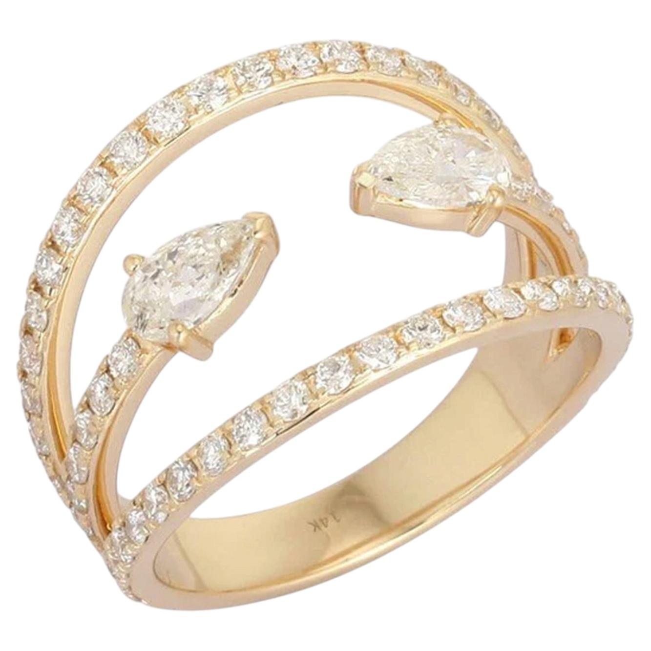 0,85 Karat Diamant, Doppelbirnenform, offener Ring aus 14-karätigem Gelbgold