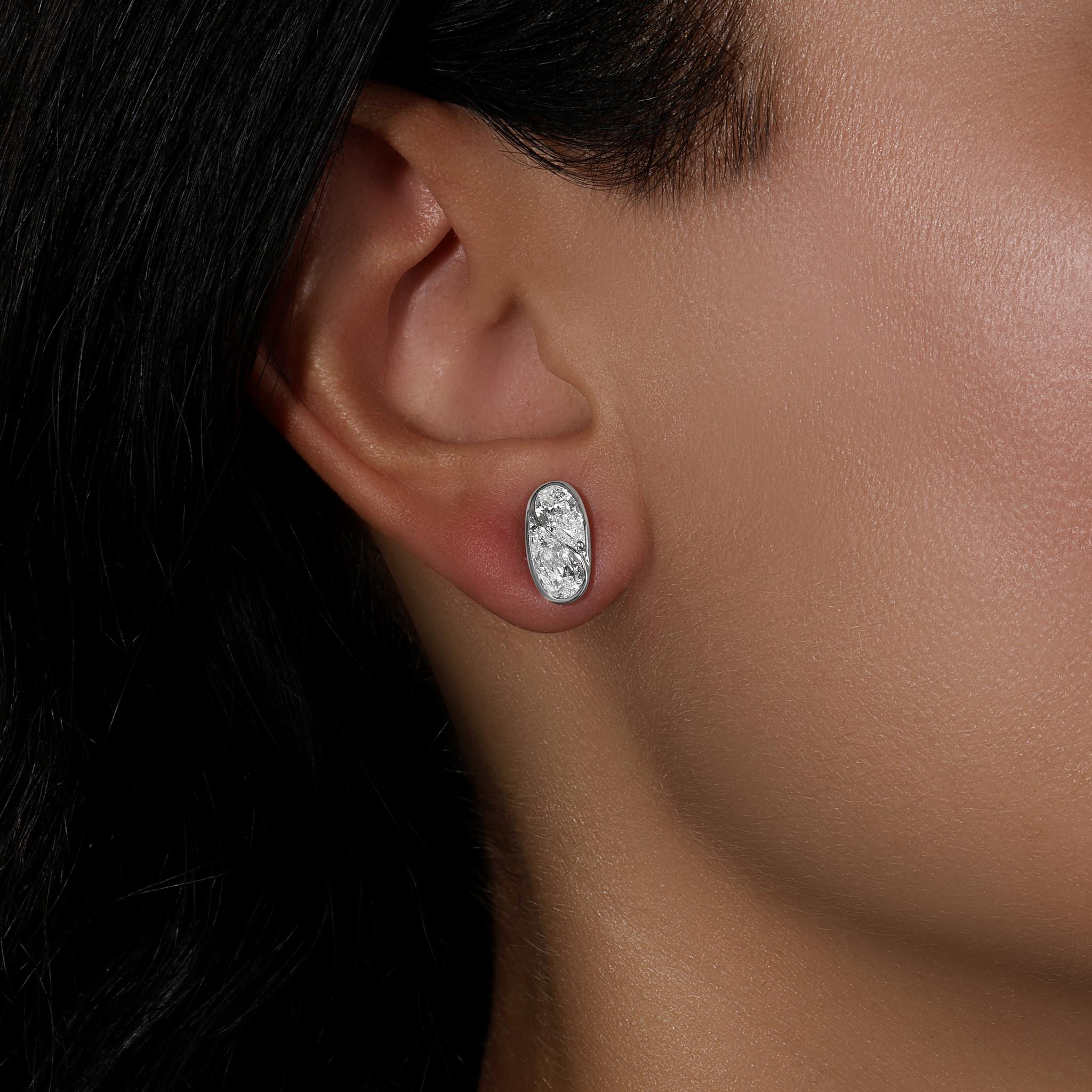Pear Cut Double Pear Diamond Stud Earrings 2.04 Carats 18K White Gold For Sale