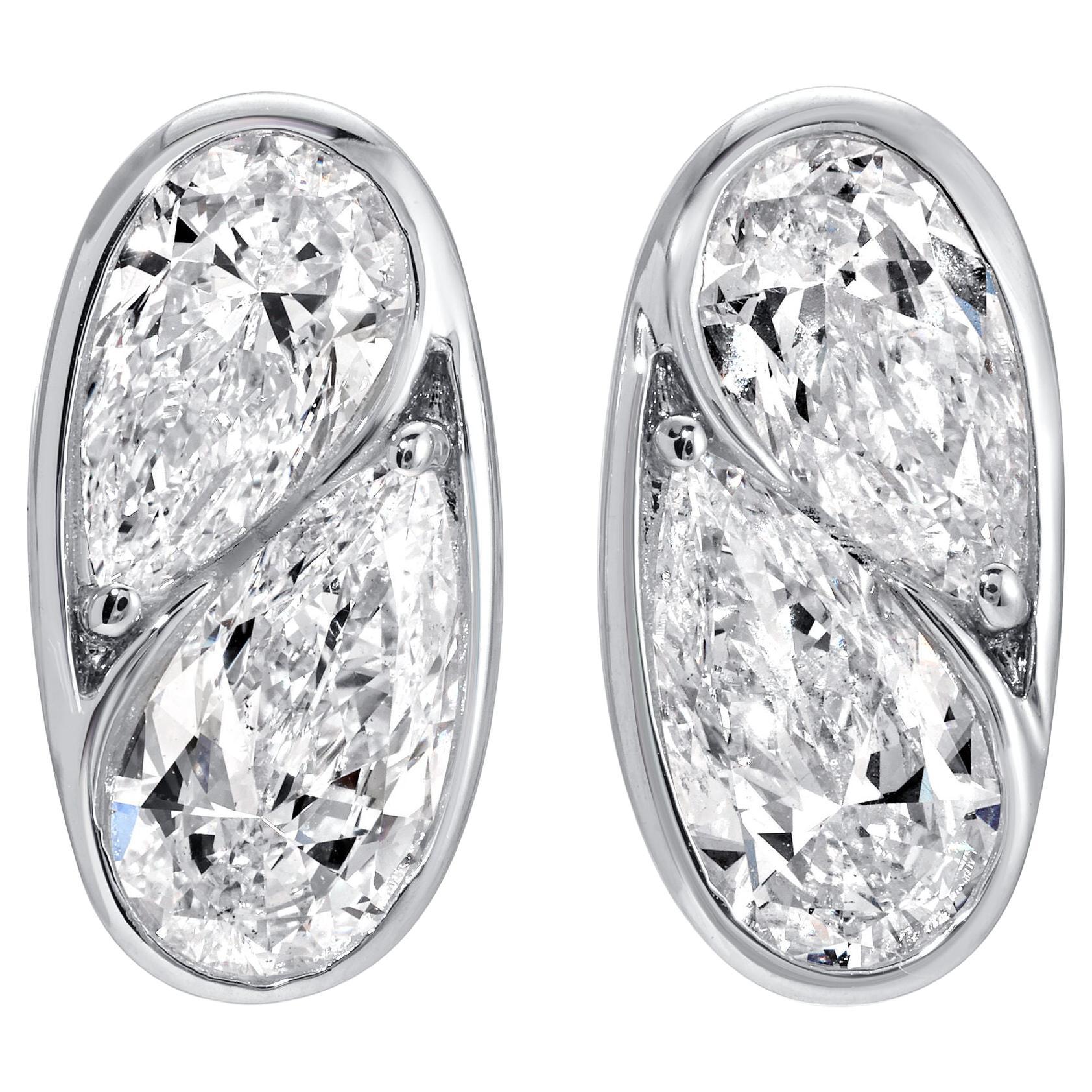 Double Pear Diamond Stud Earrings 2.04 Carats 18K White Gold For Sale